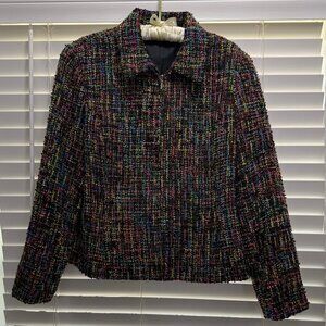 Coldwater Creek Women's long sleeve colorful boucle lined jacket; Size 16
